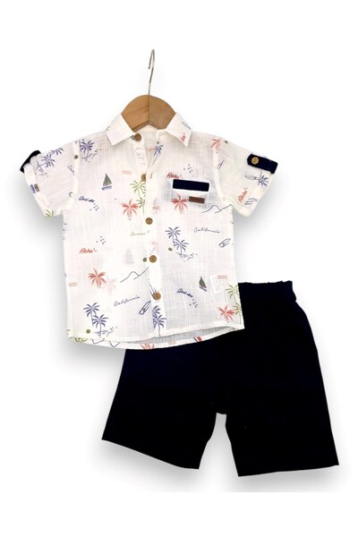 VOY KİDS Dar Kalip! Boy's Linen Shirt Summer Set, 2-3-4-5 Years Old Linen Shi...