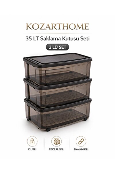 kozarthome Tekerlekli Baza Altı Saklama Kutusu Yer Tasarruflu 3 Adet