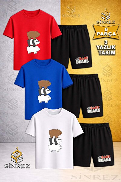 SİNREZ Children's Pandas 3-Piece Sir Sirta Printed Crew Neck 3-Piece T-Shirt ...