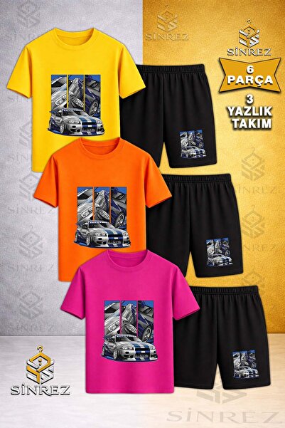 SİNREZ Tricou pentru copii CAR BLUE MULTIPLE SQUARE cu imprimeu special, cu g...