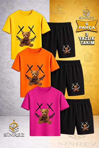 SİNREZ Tricou pentru copii AYICIK YARN CARPI BLACK cu imprimeu special, cu gâ...