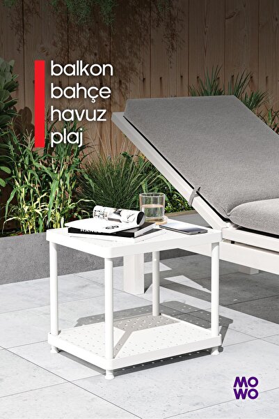 Mowo Home 40x33 Beyaz Plastik Bahçe, Teras, Havuz, Balkon, Plaj, Piknik Masa Sehpası