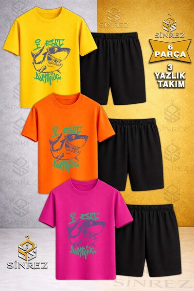 SİNREZ Tricou din 3 piese cu imprimeu pentru copii, cu gâtul rotund, în culor...