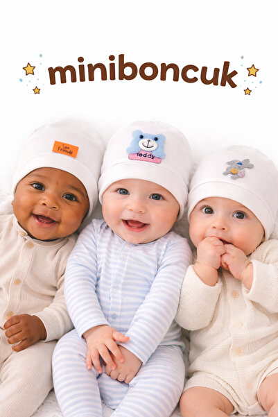 miniboncuk قبعة أطفال قطنية ناعمة - بأشكال لطيفة (مجموعة من 3 قطع)