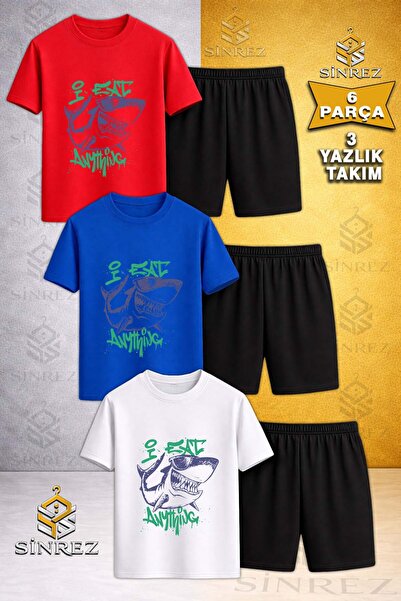 SİNREZ Tricou din 3 piese cu imprimeu pentru copii, cu gâtul rotund, în culor...
