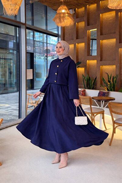 İLGEN FASHİON Σετ Φούστας και Σακάκι από Ύφασμα Kupra με Λεπτομέρεια από Χρυσ...