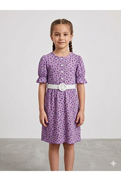 ARBİ kids Κοριτσίστικο μακρύ φόρεμα με λουλουδάτο σχέδιο και μωβ ζώνη