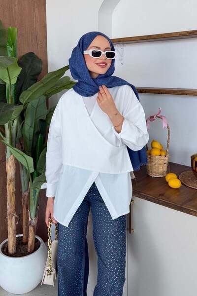 Hazamoda Ροζ πουκάμισο με πλαϊνά κουμπιά, λευκό