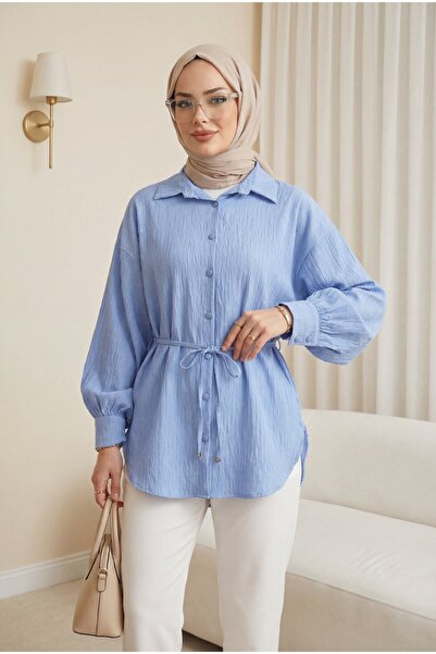 Modamorfo Πουκάμισο με ζώνη στη μέση, ραφές και λεπτομέρεια από πούλιες, με κ...