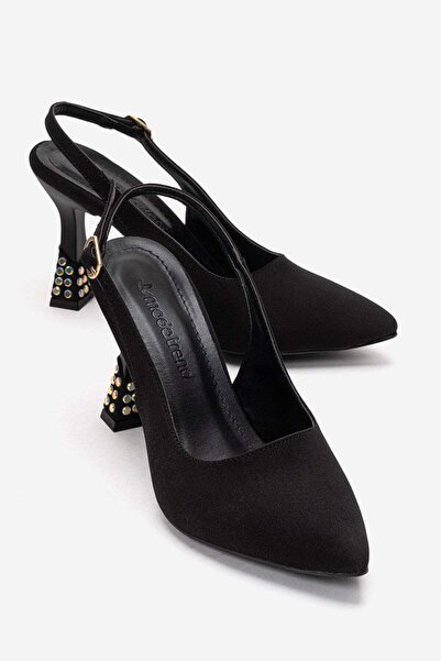 CCWAY AYAKKABI Γυναικεία πέδιλα με παπιγιόν και πέτρινο τακούνι ΜΑΥΡΟ ZRA