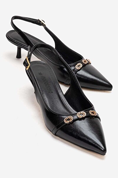 CCWAY AYAKKABI Γυναικεία πέδιλα με τακούνι, με 3 αγκράφες, ανοιχτή πλάτη, λεπ...