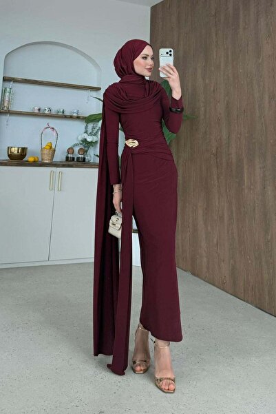 Hazamoda Φόρεμα με λεπτομέρεια σάλιου Σουλτάνου, μπορντό