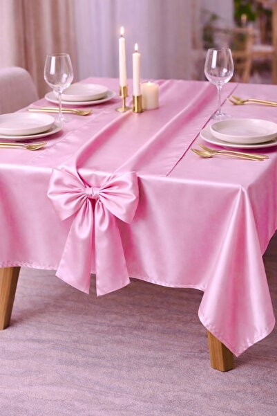 Cherry Bloom Cotton Σατέν τραπεζομάντηλο ροζ με φιόγκο