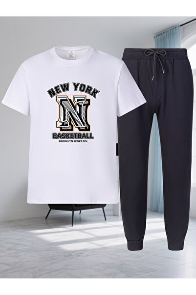 Nivorix Printed Bottom-Top Tracksuit Set Oversize Crew Neck