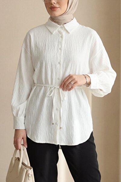 Modamorfo Πουκάμισο με ζώνη στη μέση, ραφές και λεπτομέρεια από πούλιες, με κ...