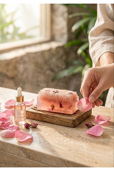 HB LİFE Doğal Kabak Lifli Pembe Gül Sabunu 110 Gr Peeling Etkili Nemlendirici Cilt Bakım Sabunu