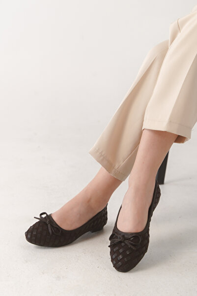 Women Lay-z Γυναικείες καθημερινές μπαλαρίνες με καφέ σουέντ και δερμάτινο πλ...