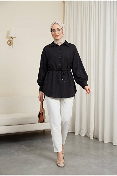 Modamorfo Πουκάμισο με ζώνη στη μέση, ραφές και λεπτομέρεια από πούλιες, με κ...