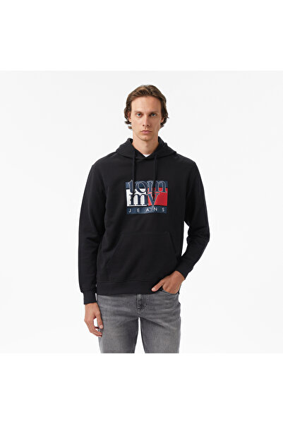 Tommy Hilfiger Ανδρικό μαύρο μπλουζάκι με κουκούλα