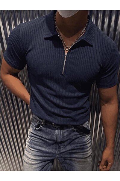 Oksit Ανδρικό T-shirt Luuk με λεπτή εφαρμογή, φερμουάρ και γιακά πόλο