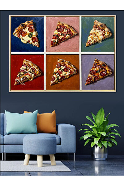 Tablo Mega Renkli Pizza Dilimleri Grafik Sanatı Dekoratif Kanvas - Mdf Ahşap ...