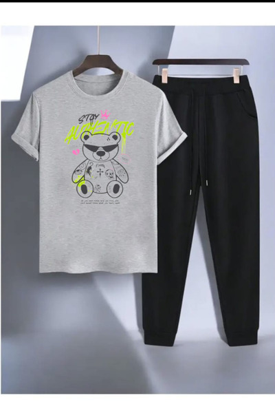 Nivorix Story Print Top and Bottom Tracksuit Set Oversize Crew Neck