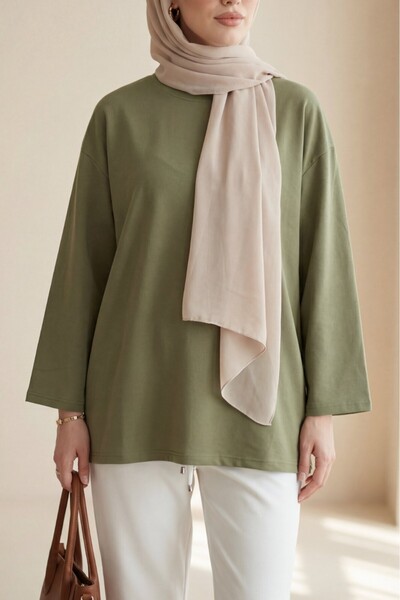 Modamorfo Τουνίκ από χτενισμένο βαμβάκι με στρογγυλή λαιμόκοψη - χακί