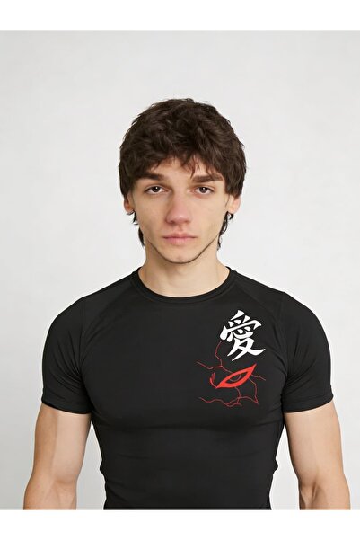 Yokedwear Gaara Compression Dar / Slim Bisiklet Yaka Tişört siyah Unisex Genç
