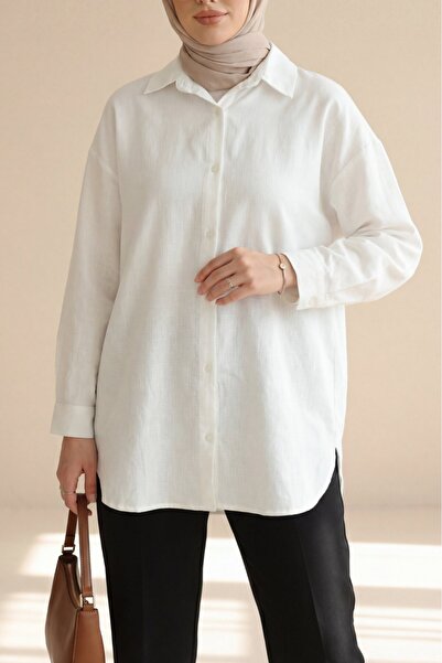 Modamorfo Λινό πουκάμισο με κουμπιά - λευκό