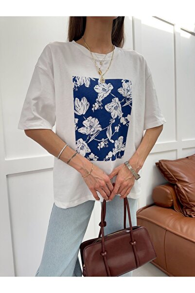 fujya Υπερμεγέθες μπλουζάκι με λαιμόκοψη ποδηλάτου και φλοράλ σχέδιο