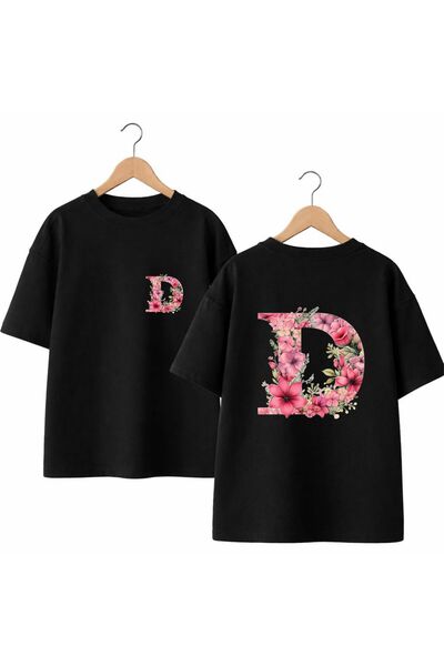 playwear تي شيرت وردي اللون مطبوع عليه حرف D على الظهر والصدر، مصنوع من القطن...