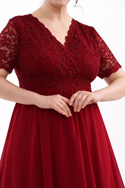 IŞILTI Γυναικείο βραδινό φόρεμα με λαιμόκοψη V, κοντό μανίκι, λεπτομέρεια από...