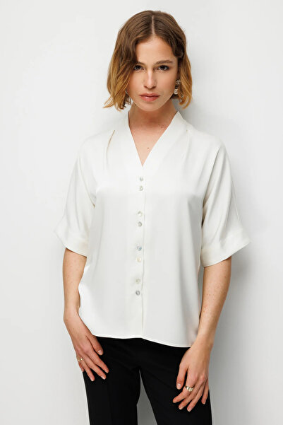 Ekol Drape Detailed Short Sleeve Blouse-2020