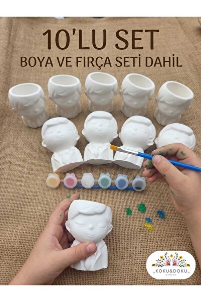 kokuvedoku 10'lu Beton Saksı Boyanabilir Hobi Seti Aile Okul Özel Gün Etkinliği
