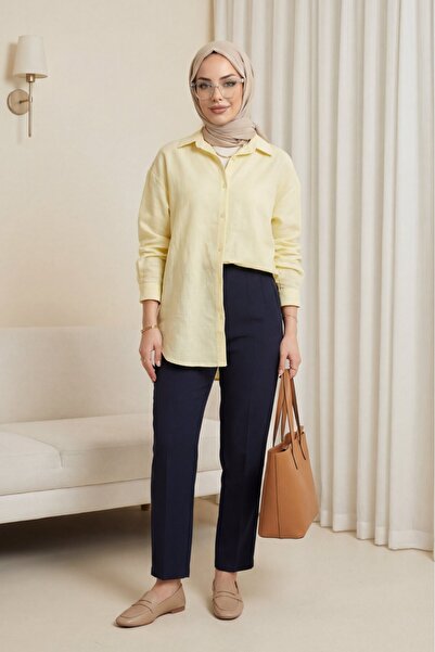 Modamorfo Πουκάμισο από λινό με κουμπιά - κίτρινο