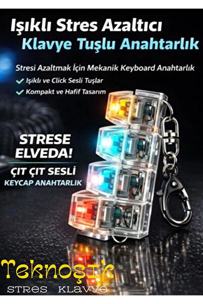 Teknoşık Click Sesli Işıklı Anahtarlık Stres Giderici Mini Klavye Oyuncak Ren...