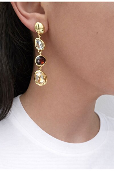 Lisse.co Colored Stone Dangle Brand Model Steel Earrings
