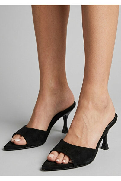 ŞAH Σουέντ Μαύρες Παντόφλες με Τακούνι 7 εκ.