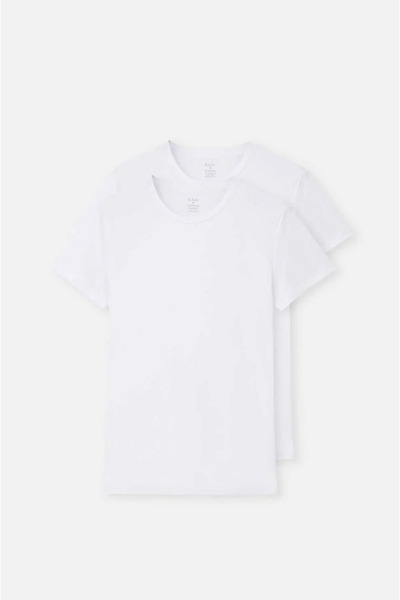 Dagi Men's White Slim Fit Crew Neck Compact Cotton 2-Pack T-Shirt D5120