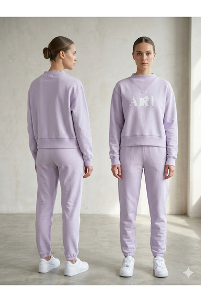 Butik Yıkamalı Baskılı Sweatshirt Lila