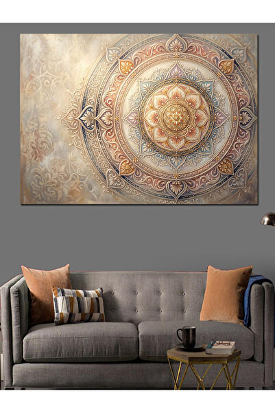 Artmeg Pânză decorativă cu model etnic mare, cu artă mandala - Tablou din lem...