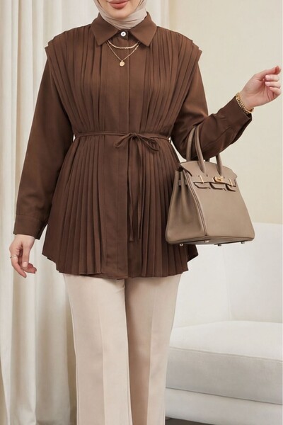 Modamorfo Hidden Button Design Shirt with Pleated Detail on Front and Back - ...