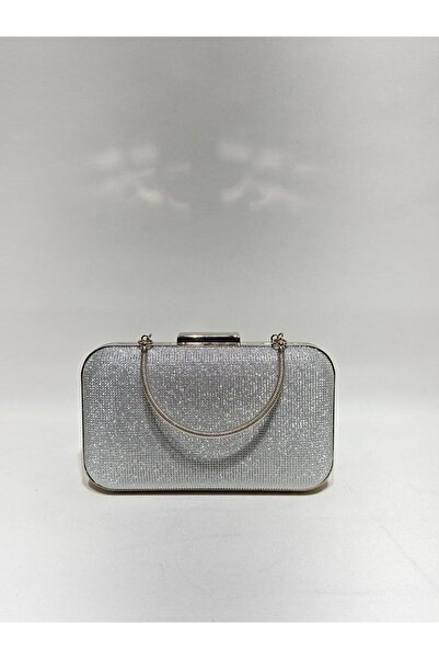 womenacs Ασημί Χρώμα Μεγάλη Πέτρα Βραδινό Φόρεμα Πορτφόλιο Clutch Γυναικεία Τ...