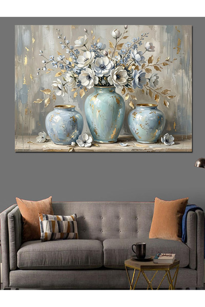 Artmeg Trandafiri albi și muguri într-o vază - Pânză decorativă - Masă din le...