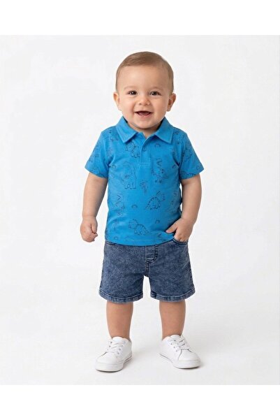 voyyo kids baby Baby Boy Summer Dinosaur Printed Polo Collar T-Shirt 6-9-12-1...