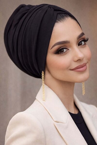 Aişe tesettür Μαύρο χρυσό ετοιμοσυνδεδεμένο κορδόνι με σκουλαρίκια
