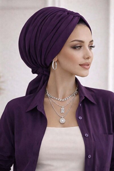 Aişe tesettür Καπέλο με Προκατασκευασμένη Πόρπη σε Χρώμα Δαμασκηνί