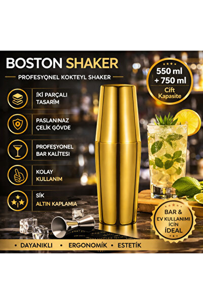 Biradlı Boston Shaker Gold 550/750 ml | Paslanmaz Çelik Altın Kokteyl Shaker ...