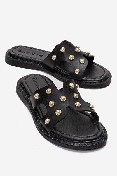 CCWAY AYAKKABI Women's Pearl Slippers Black