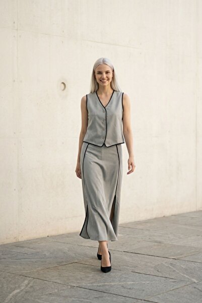 Hiccup My Fashion High Waist V-Neck Buttoned Two-Piece Set